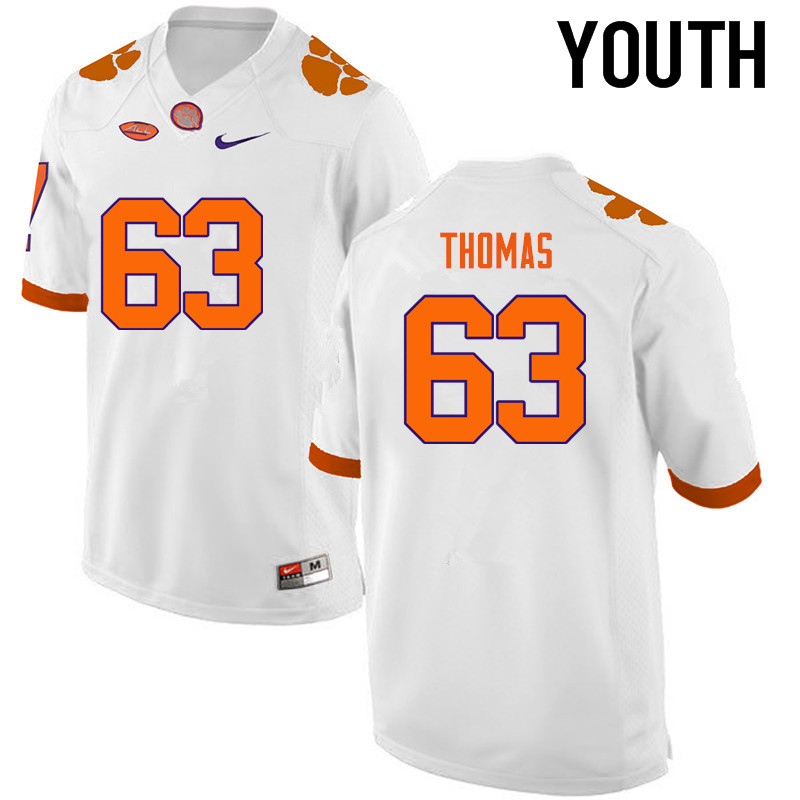 Youth Clemson Tigers #63 Brandon Thomas College Football Jerseys-White - Click Image to Close